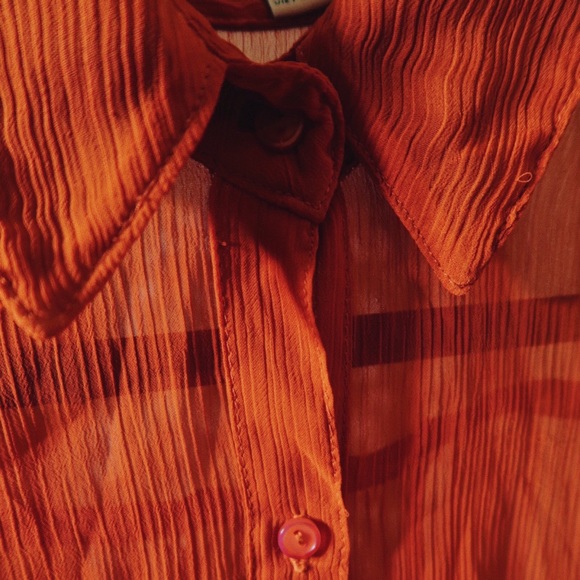 Oversized Orange Sheer Button Up Shirt - Picture 4 of 4